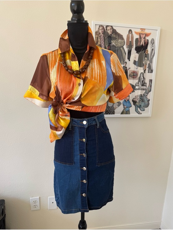 Source Unknown Dresses & Skirts - Blue Patchwork Denim Button-Front Pencil Skirt
